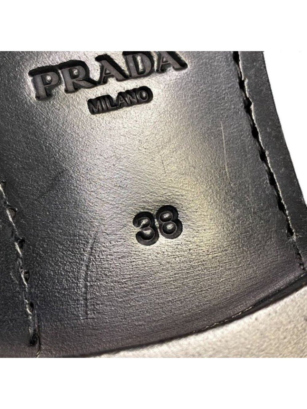 Prada Embossed Logo Long Boots with Buckle Strap 38 Black Leather Shoes Middle - Picture 10 of 11